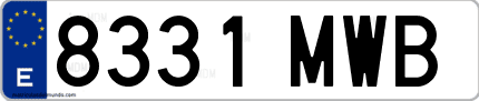 Ejemplo de matrícula de coche ordinaria 8331 MWB