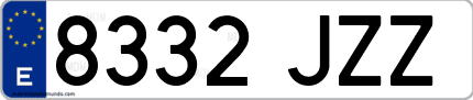 Ejemplo de matrícula de coche ordinaria 8332 JZZ