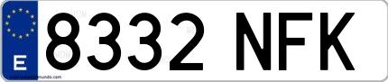 Ejemplo de matrícula española 8332 NFK