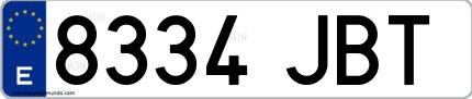 Ejemplo de matrícula española 8334 JBT