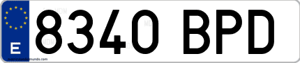 Ejemplo de matrícula de coche ordinaria 8340 BPD