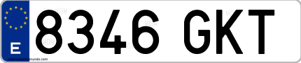 Ejemplo de matrícula de coche ordinaria 8346 GKT