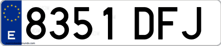 Ejemplo de matrícula de coche ordinaria 8351 DFJ