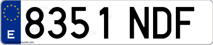 Ejemplo de matrícula de coche ordinaria 8351 NDF