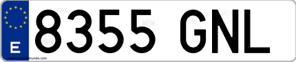Ejemplo de matrícula de coche ordinaria 8355 GNL