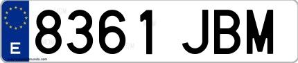Ejemplo de matrícula española 8361 JBM