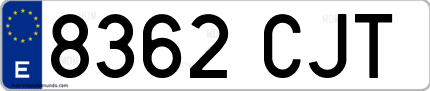 Ejemplo de matrícula de coche ordinaria 8362 CJT