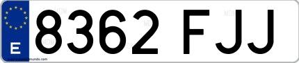 Ejemplo de matrícula española 8362 FJJ