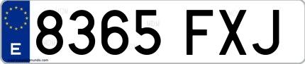 Ejemplo de matrícula española 8365 FXJ