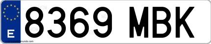 Ejemplo de matrícula española 8369 MBK