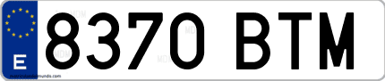 Ejemplo de matrícula de coche ordinaria 8370 BTM
