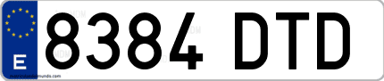 Ejemplo de matrícula de coche ordinaria 8384 DTD