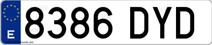 Ejemplo de matrícula española 8386 DYD