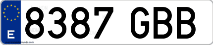 Ejemplo de matrícula de coche ordinaria 8387 GBB