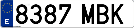 Ejemplo de matrícula de coche ordinaria 8387 MBK