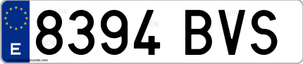 Ejemplo de matrícula de coche ordinaria 8394 BVS