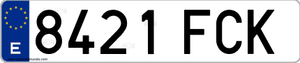 Ejemplo de matrícula de coche ordinaria 8421 FCK