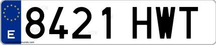 Ejemplo de matrícula española 8421 HWT