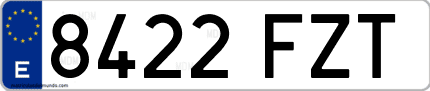 Ejemplo de matrícula de coche ordinaria 8422 FZT