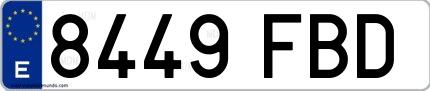 Ejemplo de matrícula española 8449 FBD