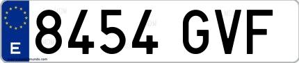 Ejemplo de matrícula española 8454 GVF