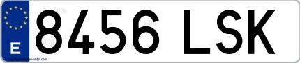 Ejemplo de matrícula española 8456 LSK