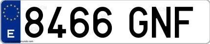 Ejemplo de matrícula española 8466 GNF