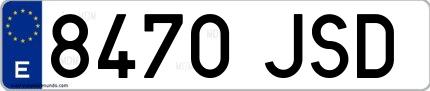 Ejemplo de matrícula española 8470 JSD