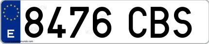 Ejemplo de matrícula española 8476 CBS