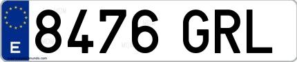 Ejemplo de matrícula española 8476 GRL