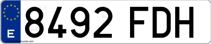 Ejemplo de matrícula de coche ordinaria 8492 FDH