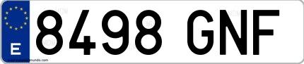 Ejemplo de matrícula española 8498 GNF