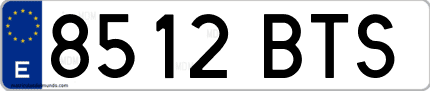 Ejemplo de matrícula de coche ordinaria 8512 BTS