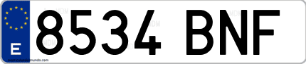 Ejemplo de matrícula de coche ordinaria 8534 BNF