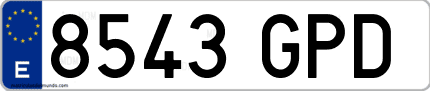 Ejemplo de matrícula de coche ordinaria 8543 GPD