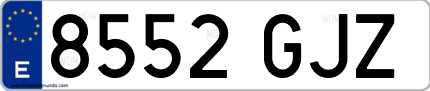 Ejemplo de matrícula de coche ordinaria 8552 GJZ