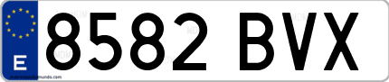 Ejemplo de matrícula de coche ordinaria 8582 BVX