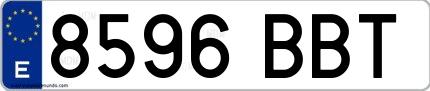 Ejemplo de matrícula española 8596 BBT