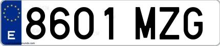 Ejemplo de matrícula española 8601 MZG