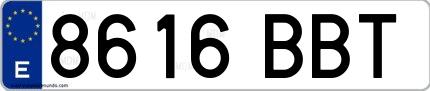 Ejemplo de matrícula española 8616 BBT
