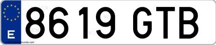 Ejemplo de matrícula española 8619 GTB