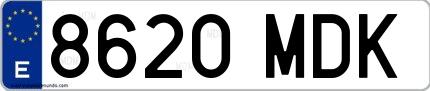 Ejemplo de matrícula española 8620 MDK