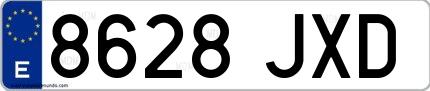 Ejemplo de matrícula española 8628 JXD