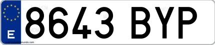 Ejemplo de matrícula española 8643 BYP