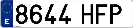 Ejemplo de matrícula española 8644 HFP