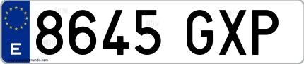 Ejemplo de matrícula española 8645 GXP
