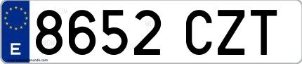 Ejemplo de matrícula española 8652 CZT