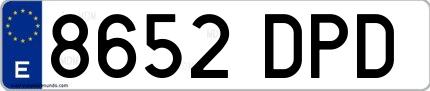 Ejemplo de matrícula española 8652 DPD