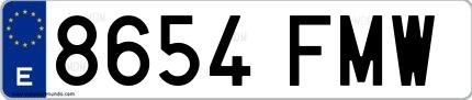 Ejemplo de matrícula española 8654 FMW