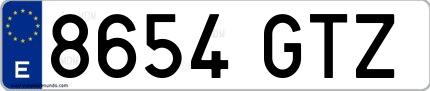Ejemplo de matrícula española 8654 GTZ